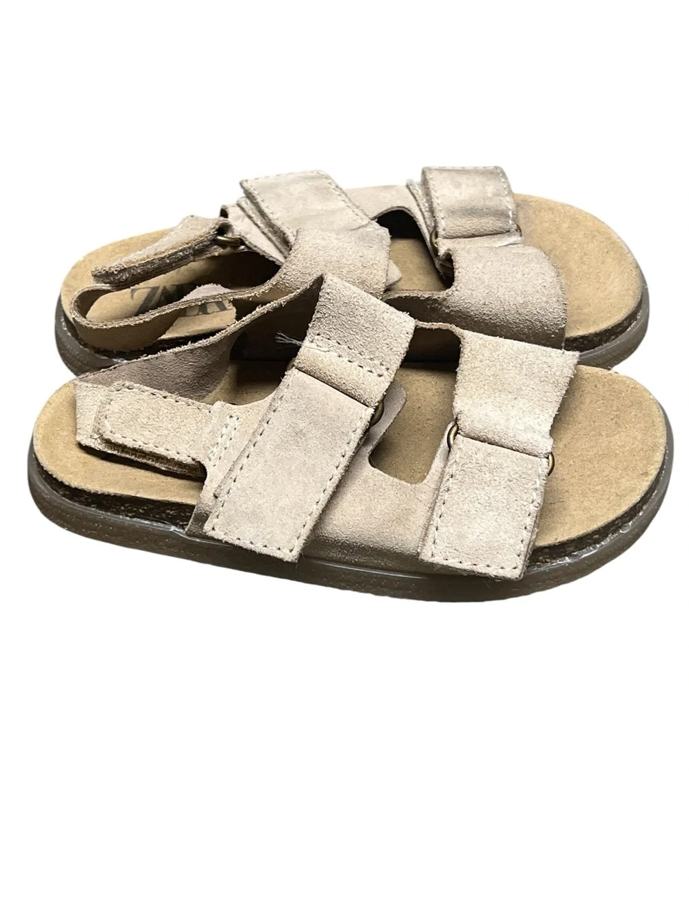 Zara kids double strap leather sandals in sandy brown Made in Spain